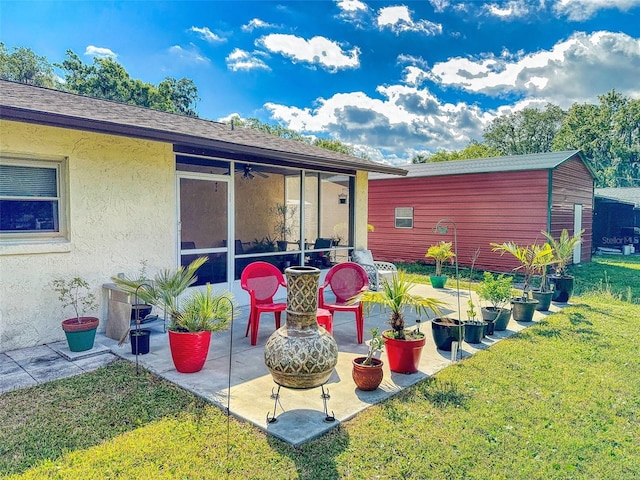 2218 Orange Tree Dr, Edgewater, FL 32141 - exterior space with a ceiling fan, a sunroom, and a patio