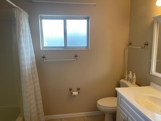 3048 Unity Tree Dr, Edgewater, FL 32141 - full bathroom with shower / bath combination with curtain, toilet, tile patterned floors, baseboards, and vanity
