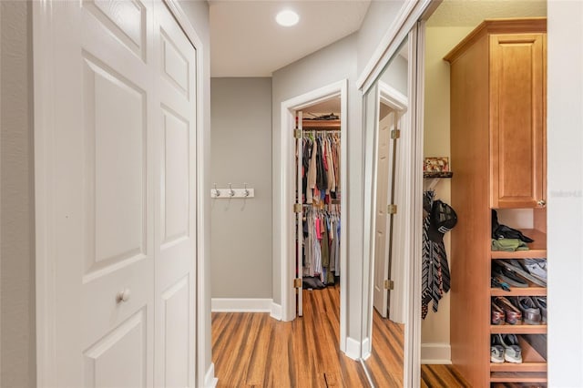 495 Venetian Villa Dr, New Smyrna Beach, FL 32168 - hall with light wood-style flooring, baseboards, and recessed lighting