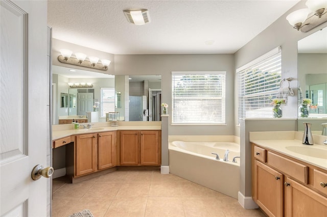 495 Venetian Villa Dr, New Smyrna Beach, FL 32168 - bathroom featuring a sink, tile patterned flooring, a stall shower, and a garden tub