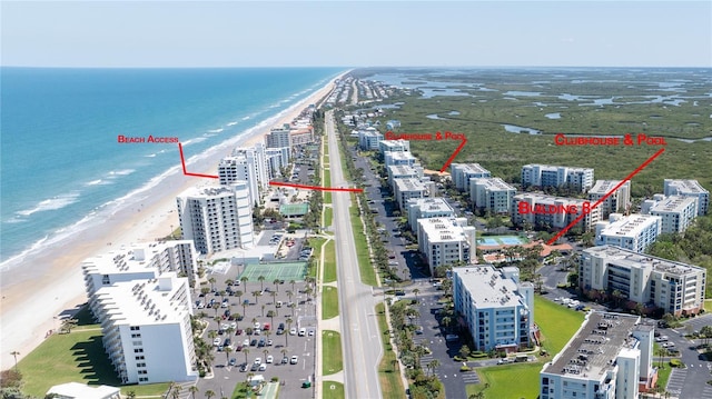 5300 S Atlantic Ave Unit 8-304, New Smyrna Beach, FL 32169 - drone / aerial view featuring a view of the beach and a water view