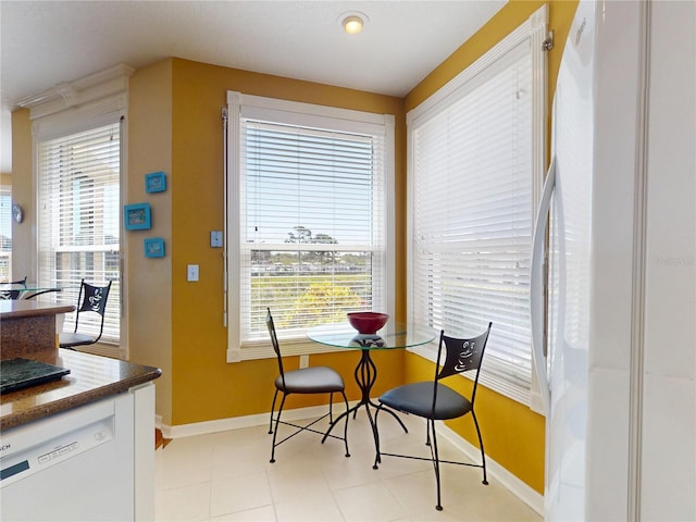 dining space with baseboards and plenty of natural light