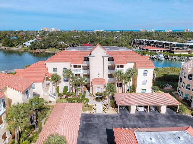 aerial view with a water view