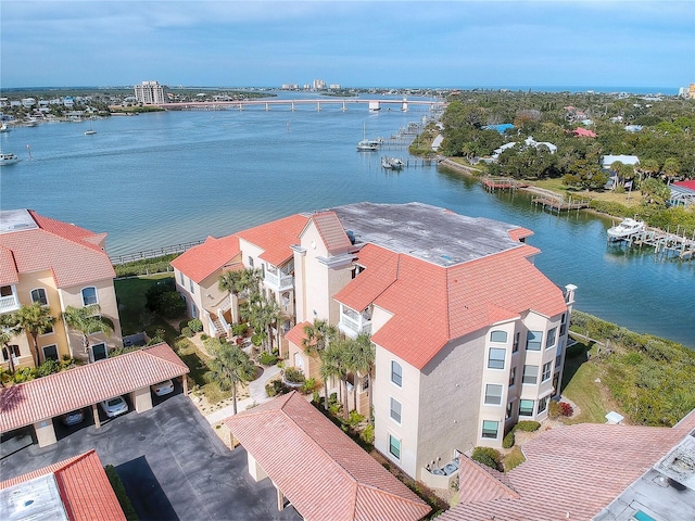 bird's eye view featuring a water view