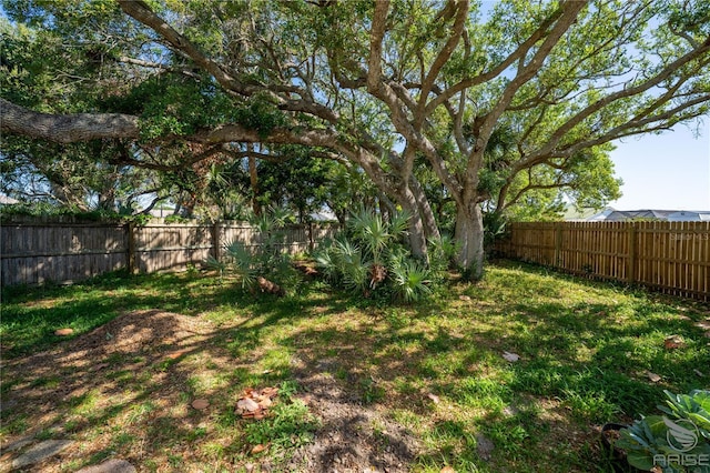 view of yard with a fenced backyard