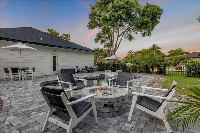 170 Live Oak Ct, New Smyrna Beach, FL 32168 - view of patio / terrace with outdoor dining area, a fire pit, and fence
