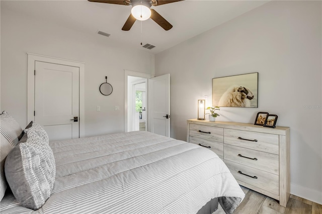 170 Live Oak Ct, New Smyrna Beach, FL 32168 - bedroom with light wood-style floors, visible vents, baseboards, and a ceiling fan