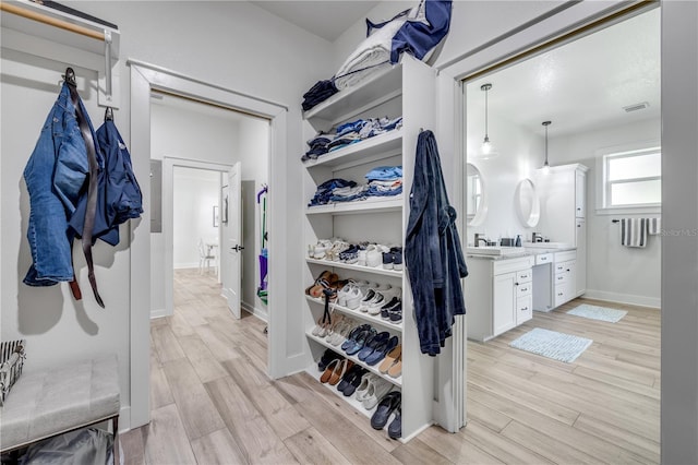 170 Live Oak Ct, New Smyrna Beach, FL 32168 - walk in closet featuring a sink, visible vents, and light wood-type flooring