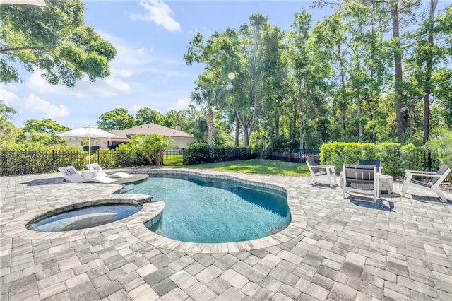 170 Live Oak Ct, New Smyrna Beach, FL 32168 - view of pool featuring a patio area, a fenced backyard, and a pool with connected hot tub