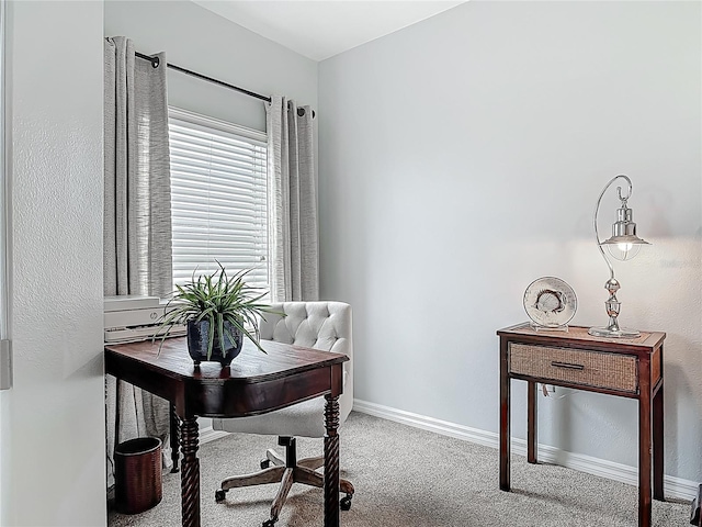 home office featuring baseboards and carpet flooring