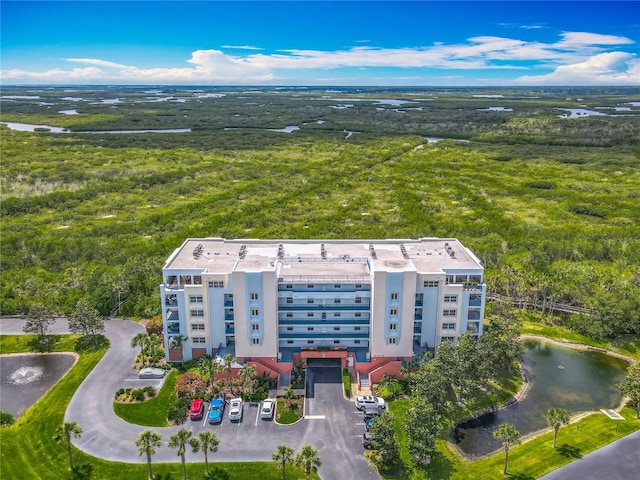 aerial view with a water view