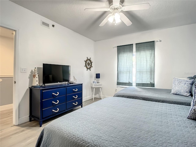 5300 S Atlantic Ave Unit 10-205, New Smyrna Beach, FL 32169 - bedroom with visible vents, ceiling fan, light wood-style flooring, and baseboards