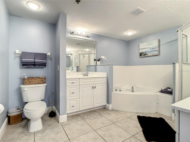 5300 S Atlantic Ave Unit 10-205, New Smyrna Beach, FL 32169 - full bathroom with tile patterned floors, a textured ceiling, visible vents, and a shower stall