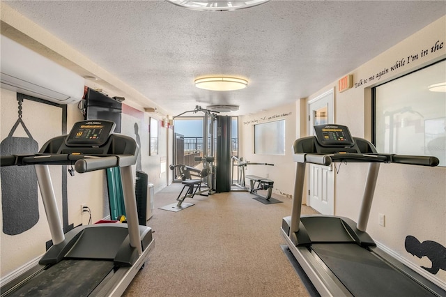 4139 S Atlantic Ave Unit A504, New Smyrna Beach, FL 32169 - workout room featuring carpet flooring and a textured ceiling