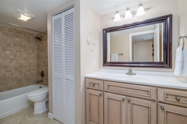 4150 S Atlantic Ave Unit 115D, New Smyrna Beach, FL 32169 - full bath with toilet, shower / bathing tub combination, tile patterned flooring, a closet, and vanity