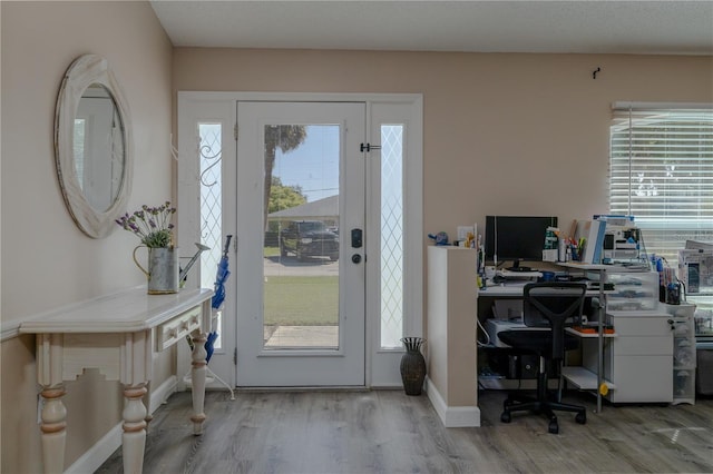 2204 Kumquat Dr, Edgewater, FL 32141 - doorway to outside featuring baseboards, wood finished floors, and a wealth of natural light