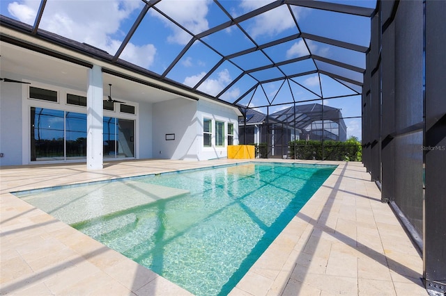 6277 W Fallsgrove Ln, Port Orange, FL 32128 - pool with a patio area, a lanai, and a ceiling fan