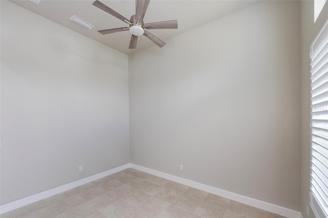 6277 W Fallsgrove Ln, Port Orange, FL 32128 - spare room featuring baseboards, ceiling fan, light tile patterned floors, and visible vents