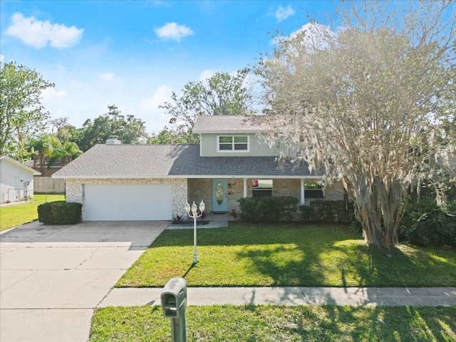 3644 Dame St, Port Orange, FL 32129 - traditional-style house featuring concrete driveway, an attached garage, roof with shingles, and a front yard
