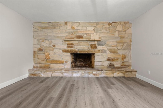3644 Dame St, Port Orange, FL 32129 - interior details with baseboards, wood finished floors, and a stone fireplace