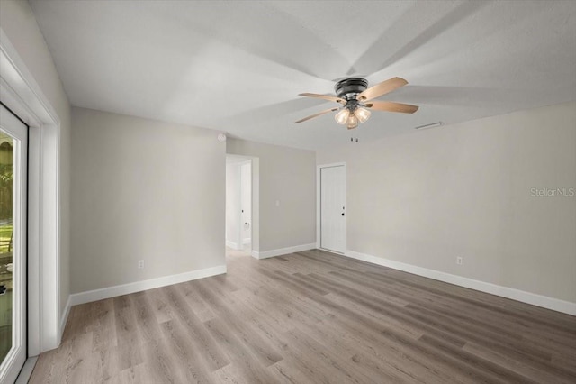 3644 Dame St, Port Orange, FL 32129 - empty room featuring baseboards, a ceiling fan, and light wood-style floors