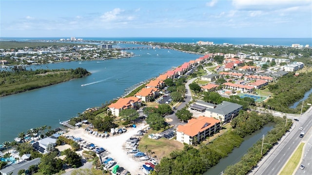 aerial view with a water view