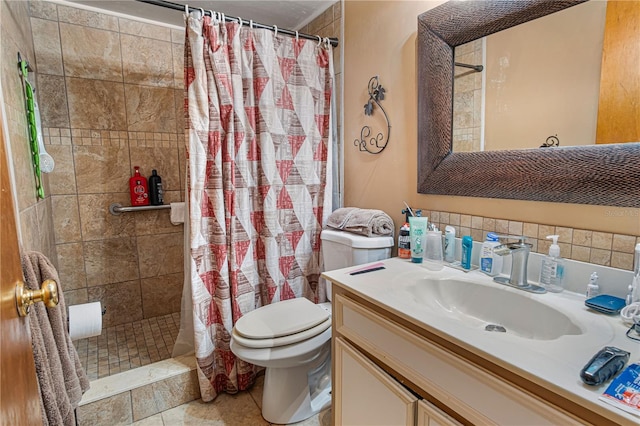 109 Shangri La Cir, Edgewater, FL 32132 - bathroom featuring tile patterned floors, a tile shower, vanity, and toilet