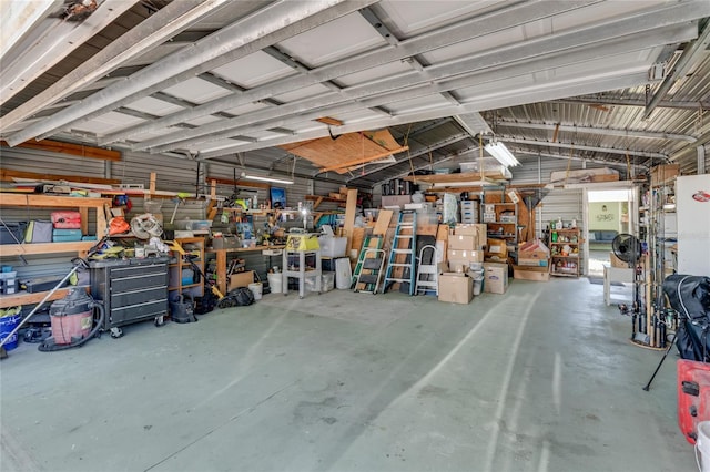 garage with a workshop area