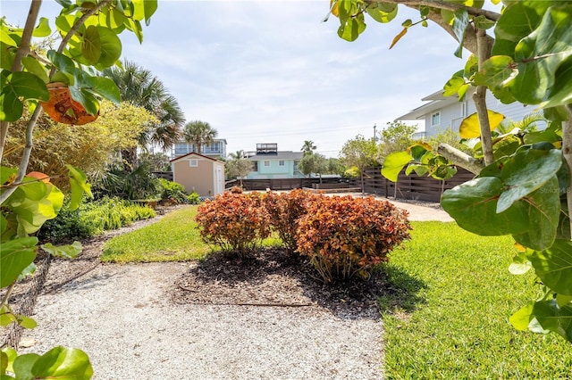 6260 S Atlantic Ave, New Smyrna Beach, FL 32169 - view of yard featuring an outdoor structure, fence, and a shed