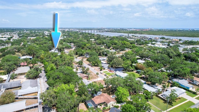 aerial view featuring a residential view and a water view