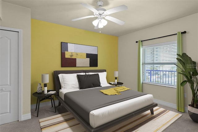 5300 S Atlantic Ave Unit 19-403, New Smyrna Beach, FL 32169 - bedroom with light colored carpet, baseboards, and a ceiling fan