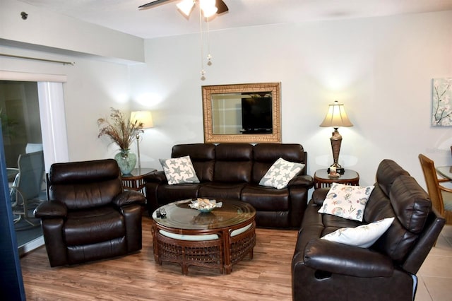 5300 S Atlantic Ave Unit 8-402, New Smyrna Beach, FL 32169 - living area with ceiling fan and wood finished floors
