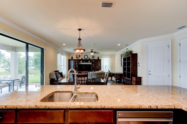1703 Frogs Leap Ct, Port Orange, FL 32128 - kitchen featuring visible vents, an inviting chandelier, open floor plan, and a sink