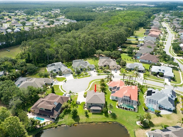 1703 Frogs Leap Ct, Port Orange, FL 32128 - bird's eye view featuring a residential view, a water view, and a wooded view