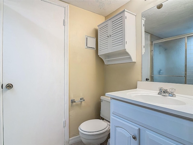 95 Moonstone Ct, Port Orange, FL 32129 - full bathroom featuring toilet, a stall shower, vanity, and a textured ceiling