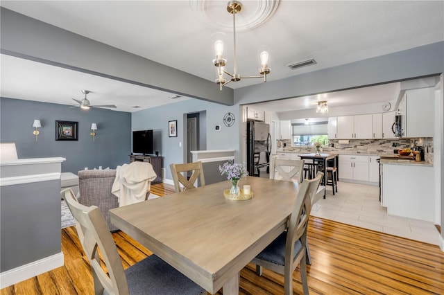 2548 E Compton St, Orlando, FL 32806 - dining space with ceiling fan, beam ceiling, light wood-style flooring, and visible vents