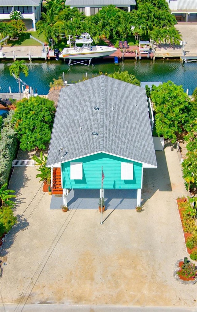 aerial view featuring a water view