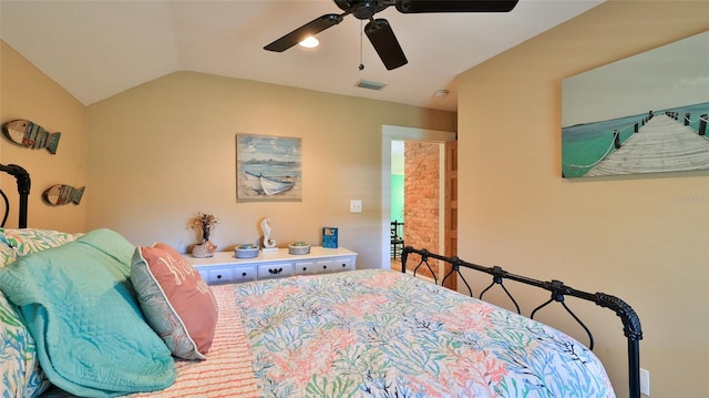 508 Faulkner St, New Smyrna Beach, FL 32168 - bedroom featuring lofted ceiling and ceiling fan