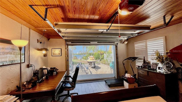 34 Richmond Dr, New Smyrna Beach, FL 32169 - interior space featuring wooden ceiling, a textured wall, and hardwood / wood-style floors