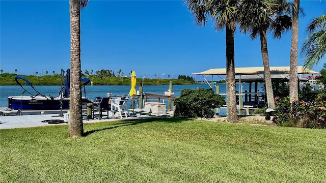 34 Richmond Dr, New Smyrna Beach, FL 32169 - view of yard featuring a water view, a dock, and boat lift