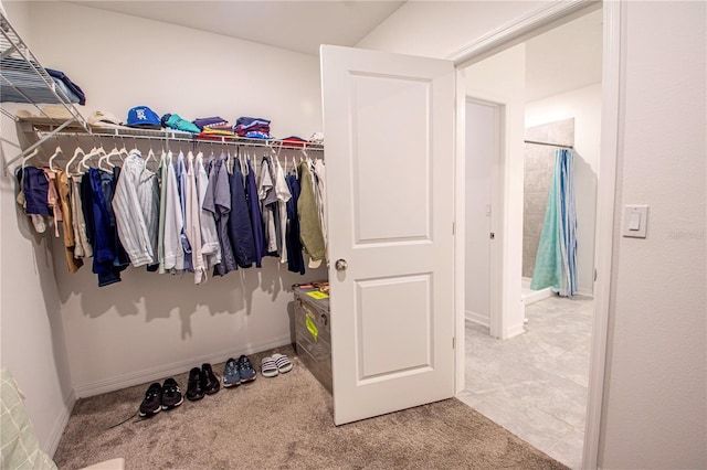 walk in closet with carpet