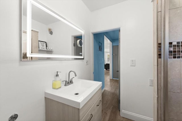 bathroom featuring vanity and wood finished floors