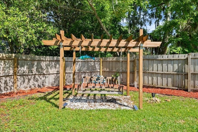 view of yard with a fenced backyard