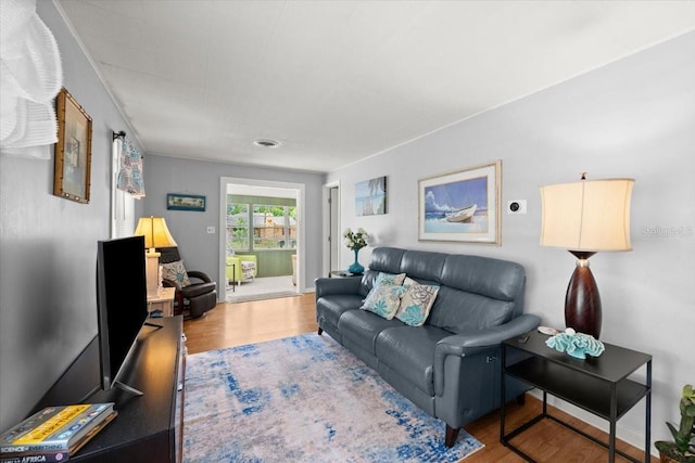 living room with visible vents and wood finished floors
