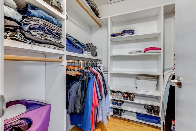 walk in closet featuring wood finished floors