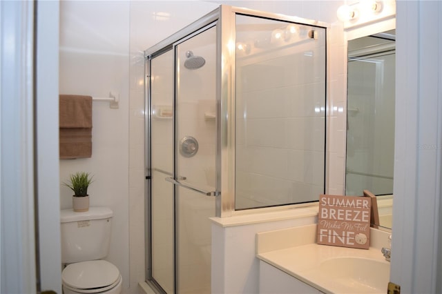 full bath with vanity, toilet, and a stall shower
