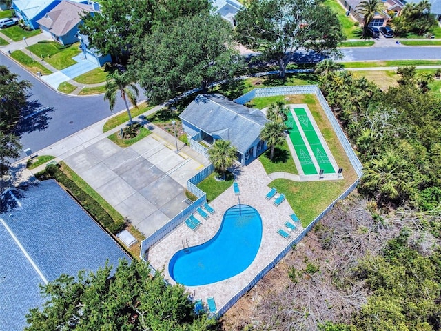 aerial view of a pool area