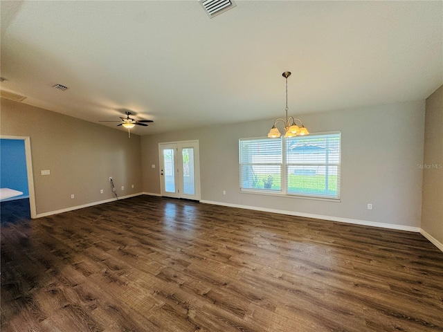 3303 Victory Palm Dr, Edgewater, FL 32141 - unfurnished living room featuring dark wood-style flooring and ceiling fan