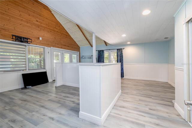 4580 Lake James Cir, Edgewater, FL 32141 - kitchen with open floor plan, light wood-style floors, wooden ceiling, recessed lighting, and wainscoting