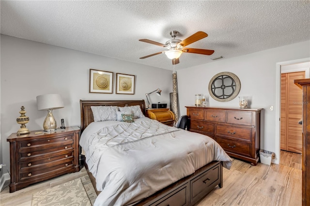 1205 Bond St, Edgewater, FL 32132 - bedroom with light wood-style floors, a textured ceiling, and a ceiling fan